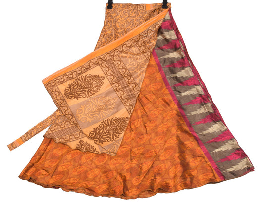 Sushila Vintage Rust Saree Magic Wrap Reversible Skirt Art Silk Beach Dress Clothing