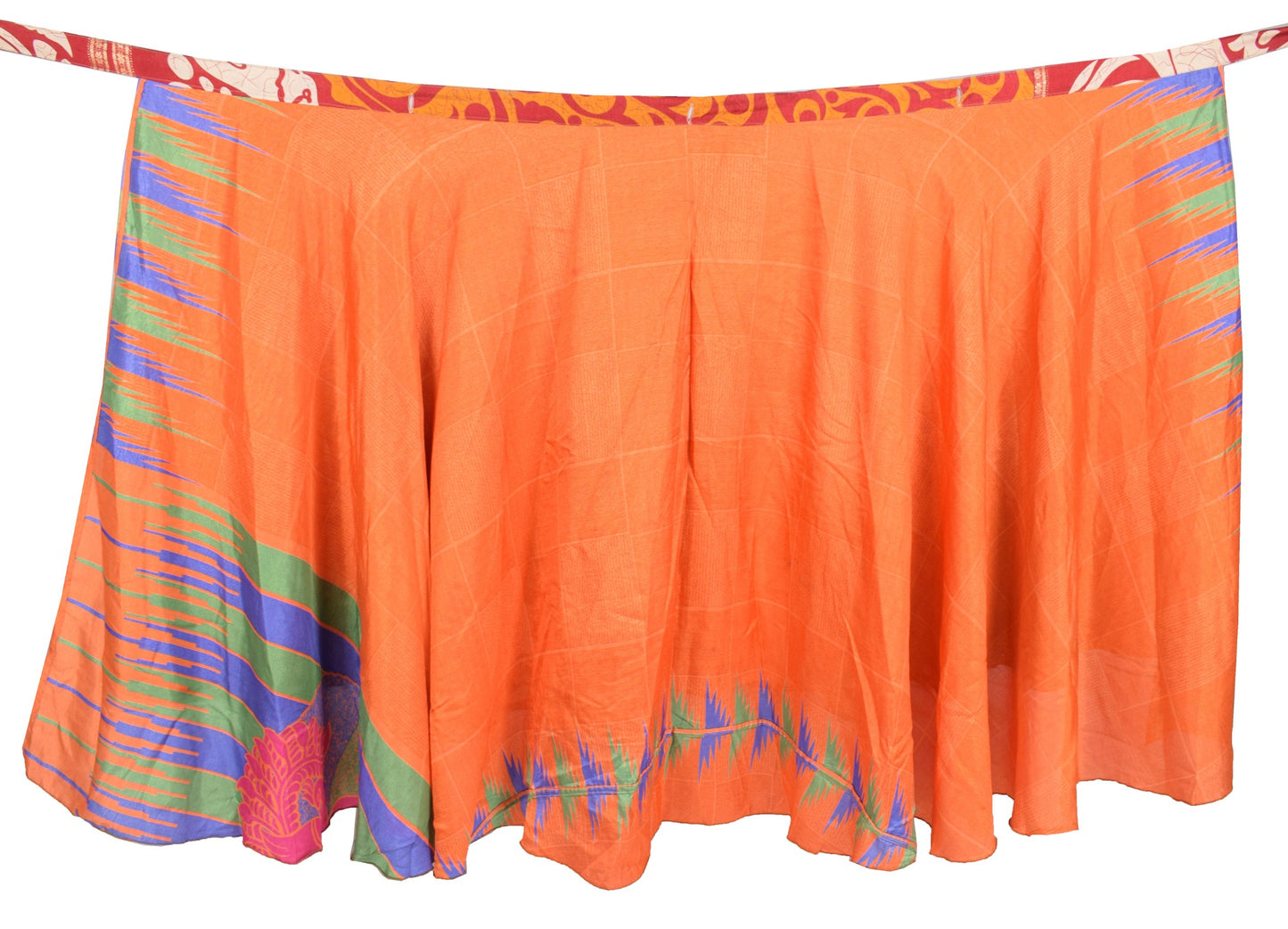 Sushila Vintage Art Silk Saree Magic Wrap Reversible Skirt Beach Dress Orange