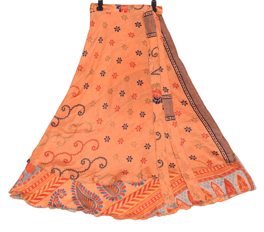 Sushila Vintage Art Silk Saree Magic Wrap Reversible Skirt 2Layer Beach Dress