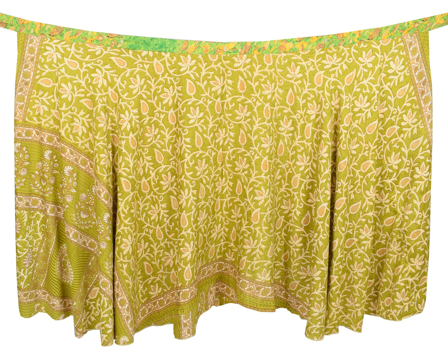 Sushila Vintage Art Silk Saree Green Magic Wrap Reversible Skirt Beach Dress