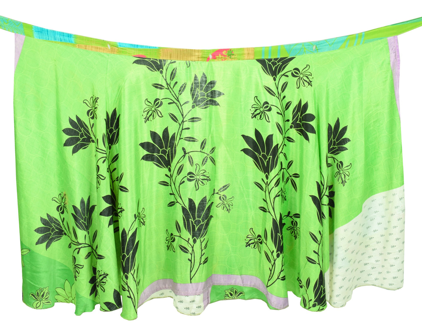 Sushila Vintage Parrot Green Saree Magic Wrap Reversible Skirt Art Silk Beach Dress