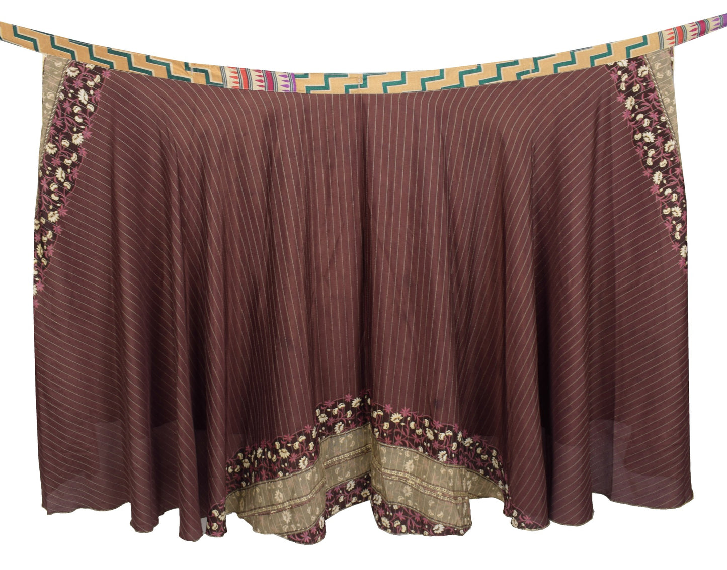 Sushila Vintage Art Silk Saree Magic Wrap Reversible Skirt Dark Brown Beach Dress