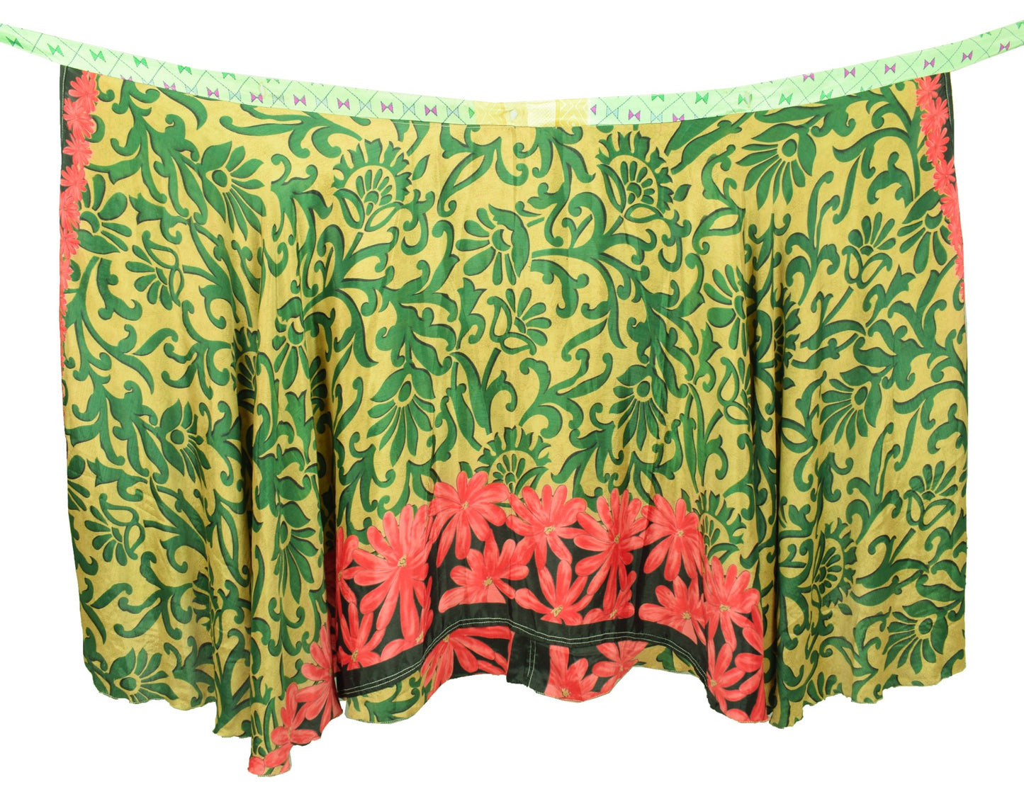 Sushila Vintage Floral Art Silk Saree Magic Wrap Reversible Skirt Beach Dress