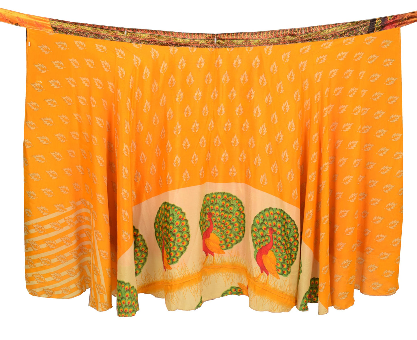 Sushila Vintage Art Silk Saree Magic Wrap Reversible Skirt Beach Dress Orange