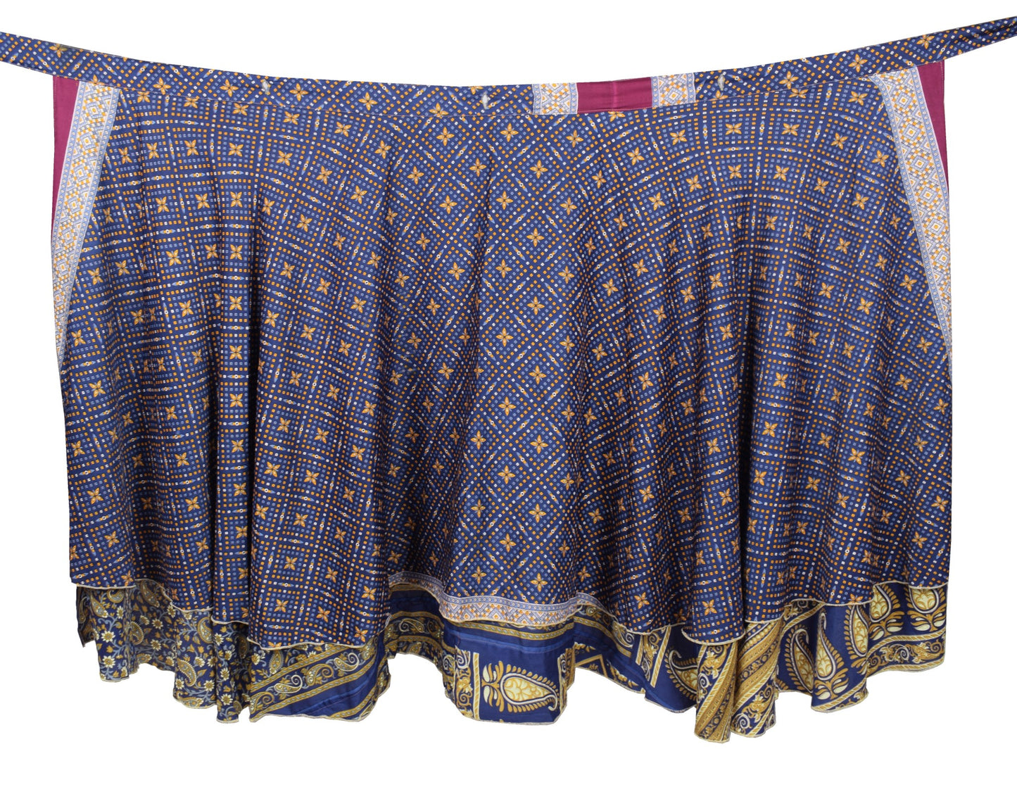 Sushila Vintage Art Silk Saree Magic Wrap Reversible Skirt Paisley Blue Beach Dress