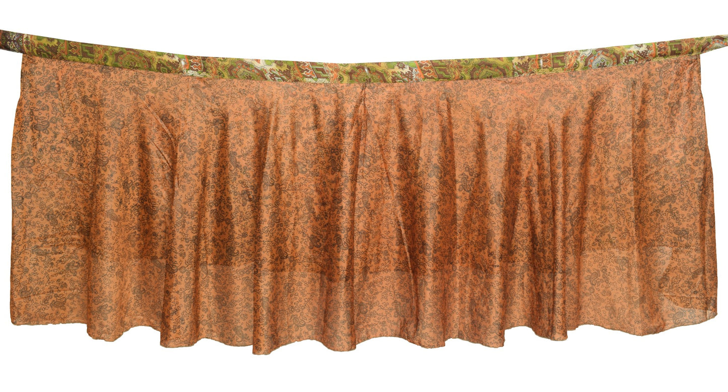 Sushila Vintage Brown Mini Wrap Magic Skirt Art Silk Saree Reversible Beach Dress
