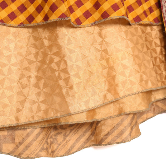Sushila Vintage Peach Mini Wrap Magic Skirt Art Silk Saree Reversible Beach Dress
