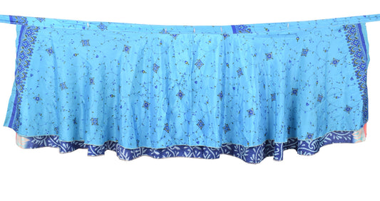 Sushila Vintage Mini Wrap Magic Skirt Indian Art Silk Reversible Blue BeachDress