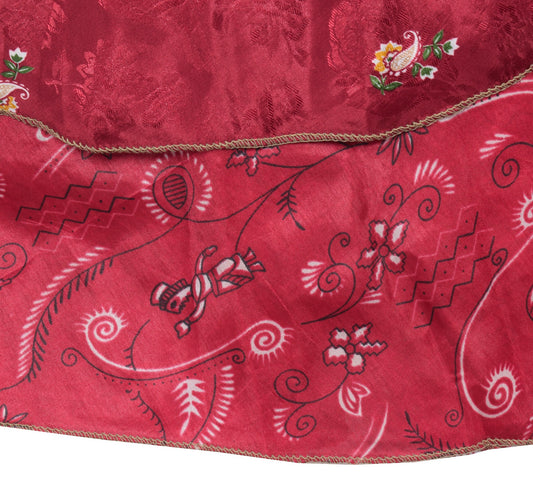 Sushila Vintage Red Floral Mini Wrap Magic Skirt Art Silk Reversible Beach Dress