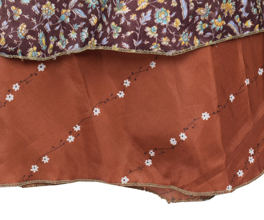 Sushila Vintage Brown Mini Wrap Magic Skirt Art Silk Reversible Beach Dress Boho