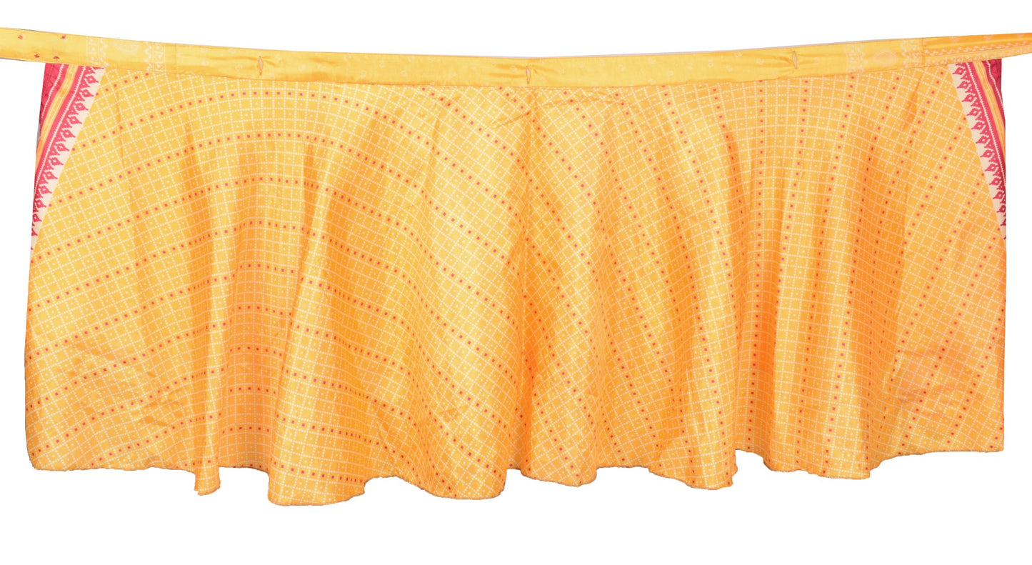 Sushila Vintage Yellow Mini Wrap Magic Skirt Indian Art Silk Reversible Beach Dress