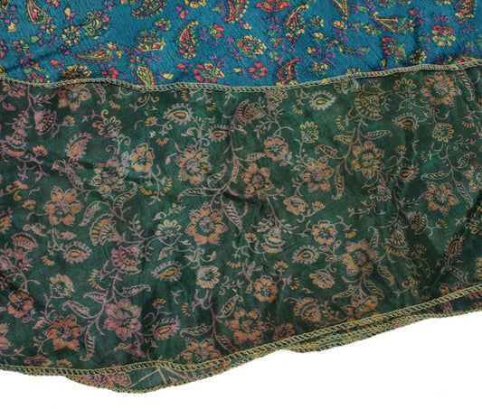 Sushila Vintage Green Blue Mini Wrap Magic Skirt Art Silk Reversible Beach Dress