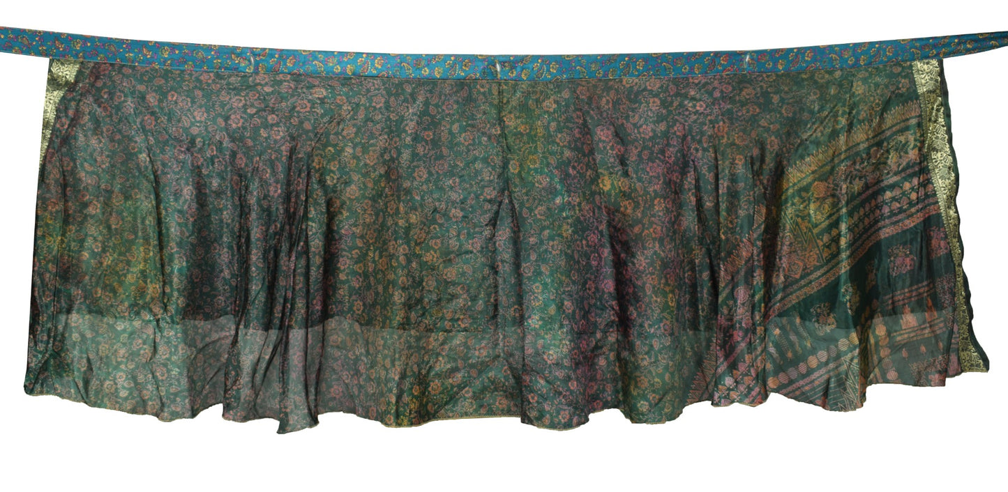 Sushila Vintage Green Blue Mini Wrap Magic Skirt Art Silk Reversible Beach Dress