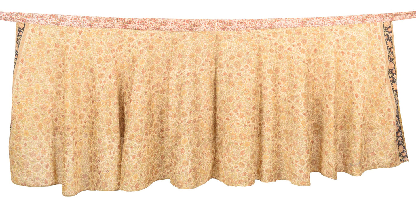 Sushila Vintage Cream Mini Wrap Magic Skirt Art Silk Reversible Beach Dress Boho