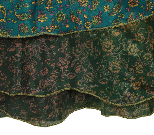 Sushila Vintage Dark Green Mini Wrap Magic Skirt Art Silk Reversible Beach Dress