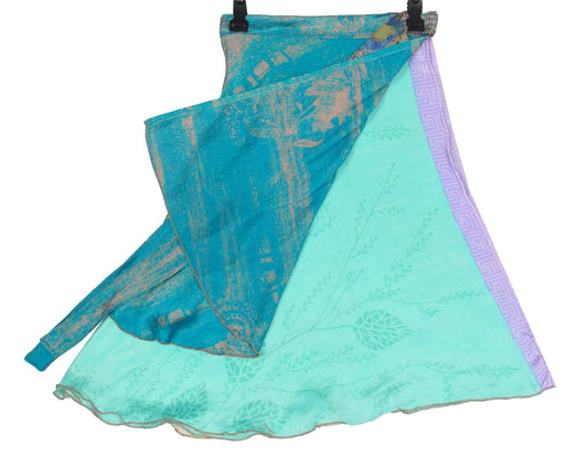 Sushila Vintage Mini Wrap Magic Skirt Art Silk Sari Reversible Aqua Beach Dress
