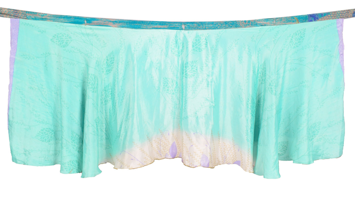 Sushila Vintage Mini Wrap Magic Skirt Art Silk Sari Reversible Aqua Beach Dress