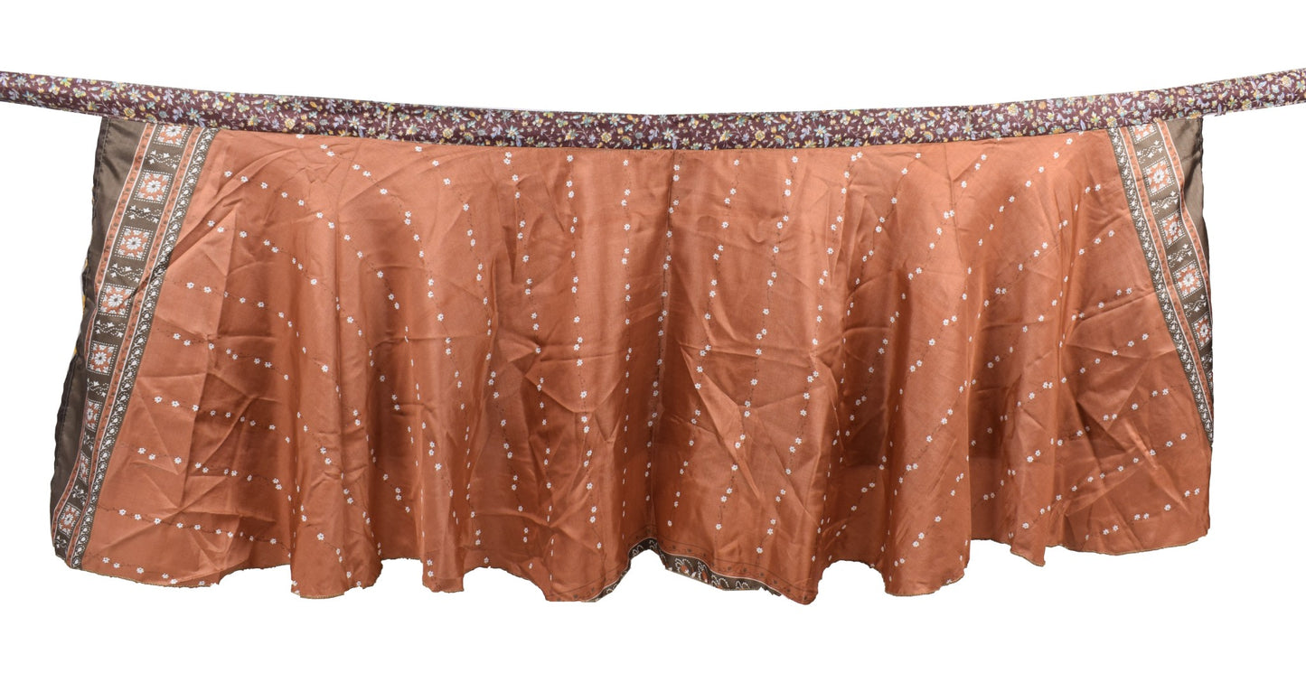 Sushila Vintage Mini Wrap Magic Skirt Art Silk Sari Reversible Brown Beach Dress