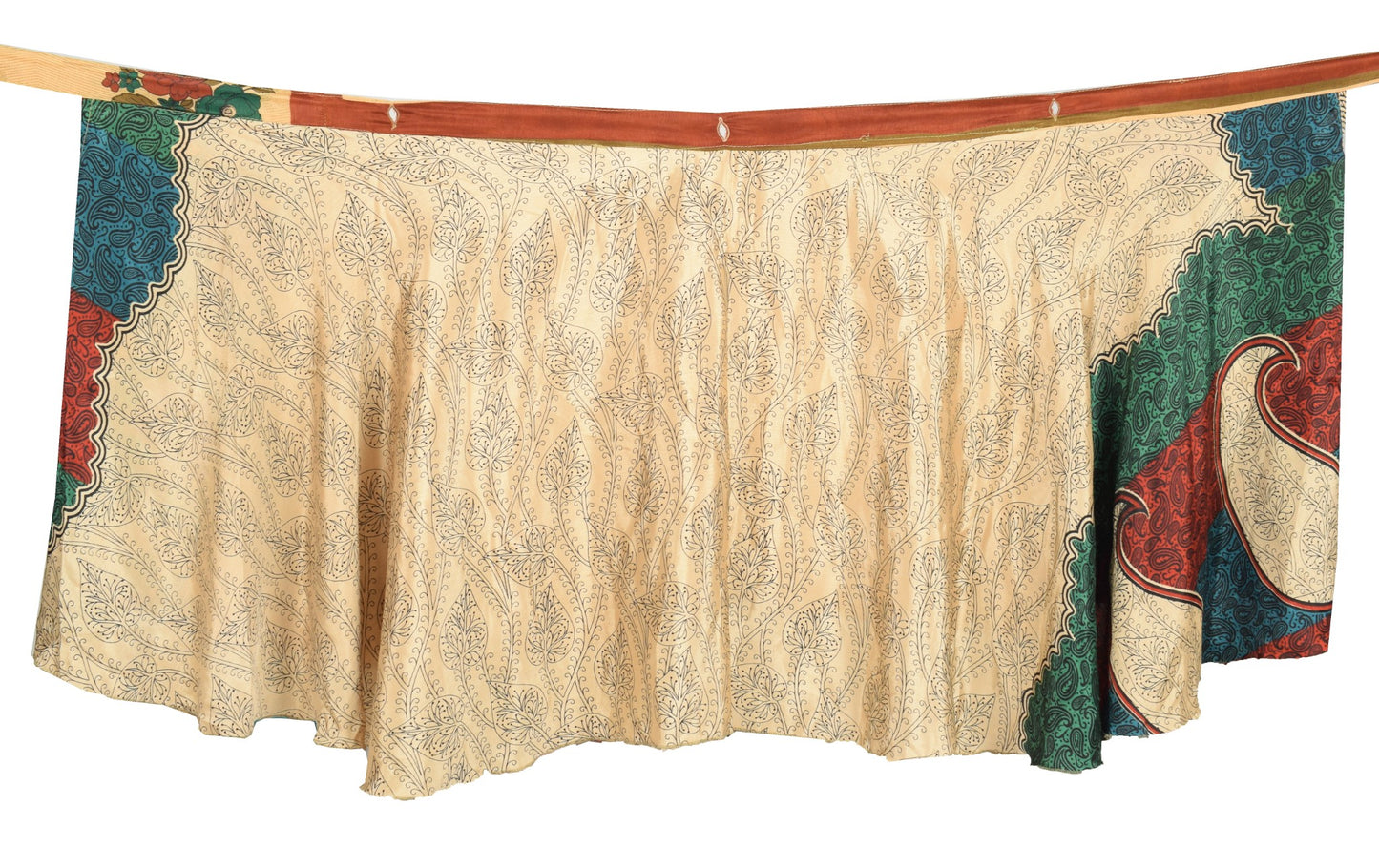Sushila Vintage Mini Wrap Magic Skirt Art Silk Sari Light Brown Beach Dress Boho