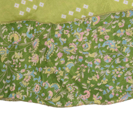 Sushila Vintage Mini Wrap Magic Skirt Art Silk Sari Green Reversible Beach Dress