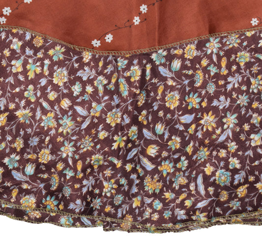 Sushila Vintage Mini Wrap Magic Skirt Art Silk Sari Brown Reversible Beach Dress