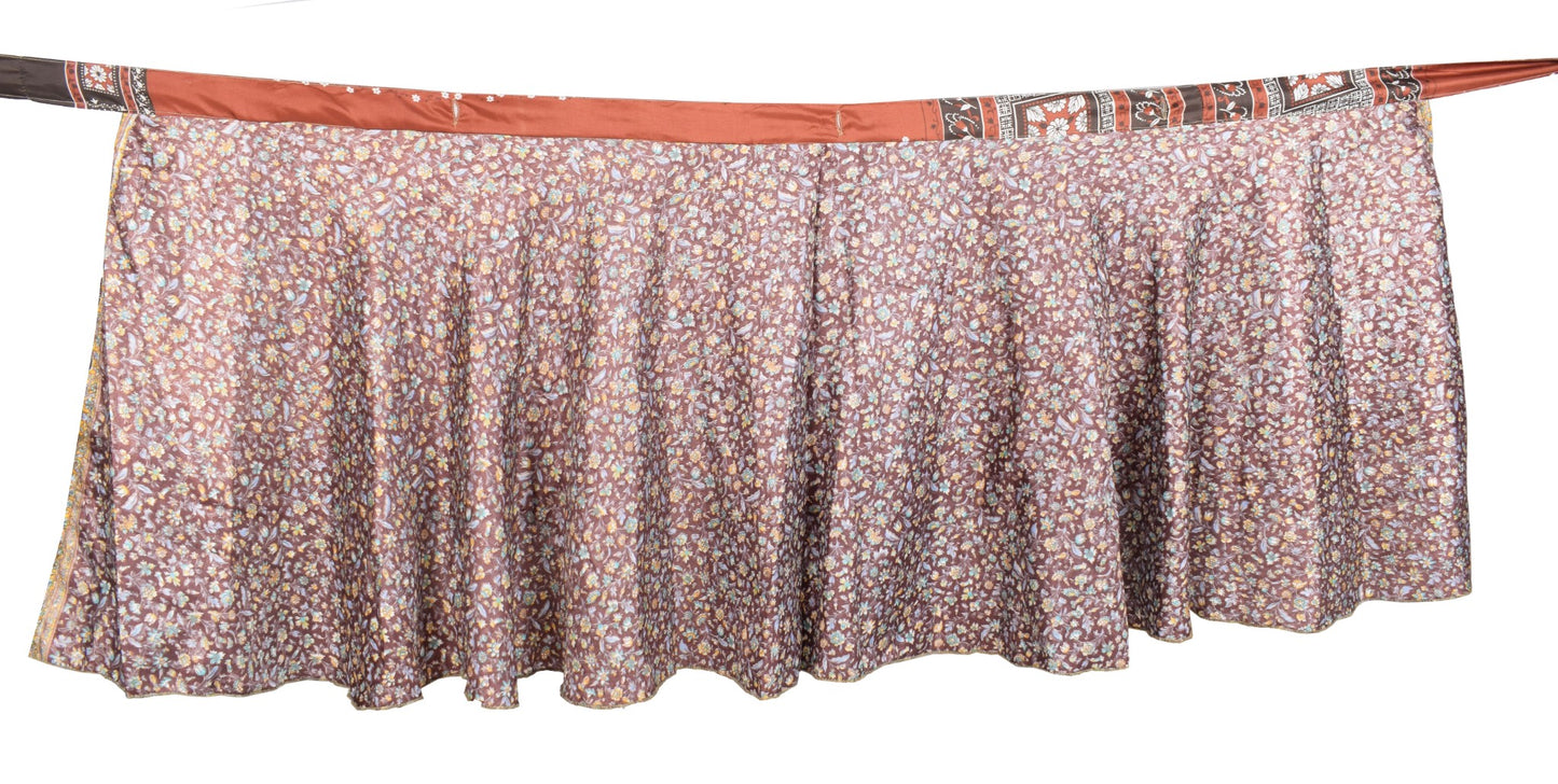 Sushila Vintage Mini Wrap Magic Skirt Art Silk Sari Brown Reversible Beach Dress