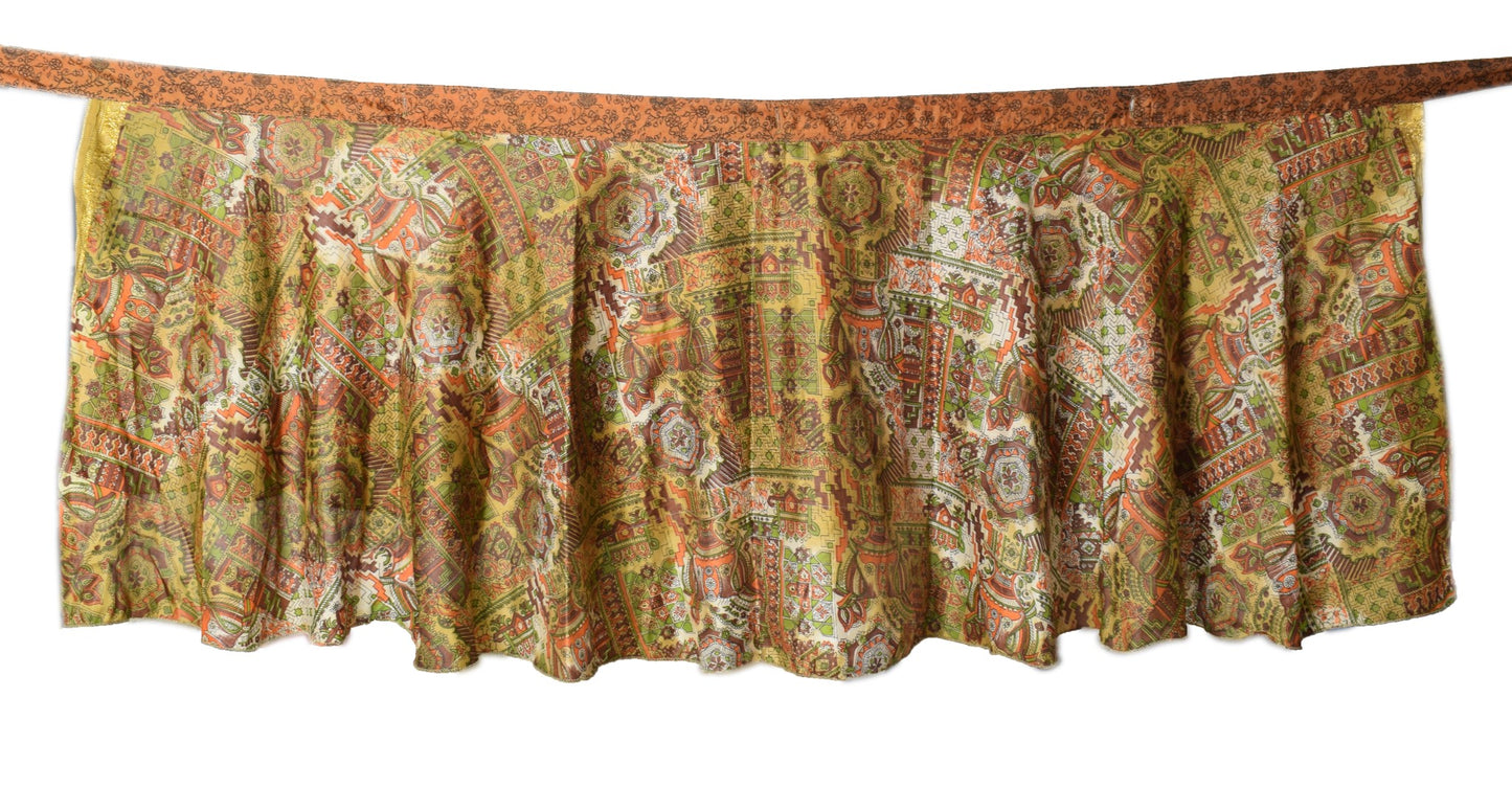 Sushila Vintage Brown Mini Wrap Magic Skirt Art Silk Sari Reversible Beach Dress