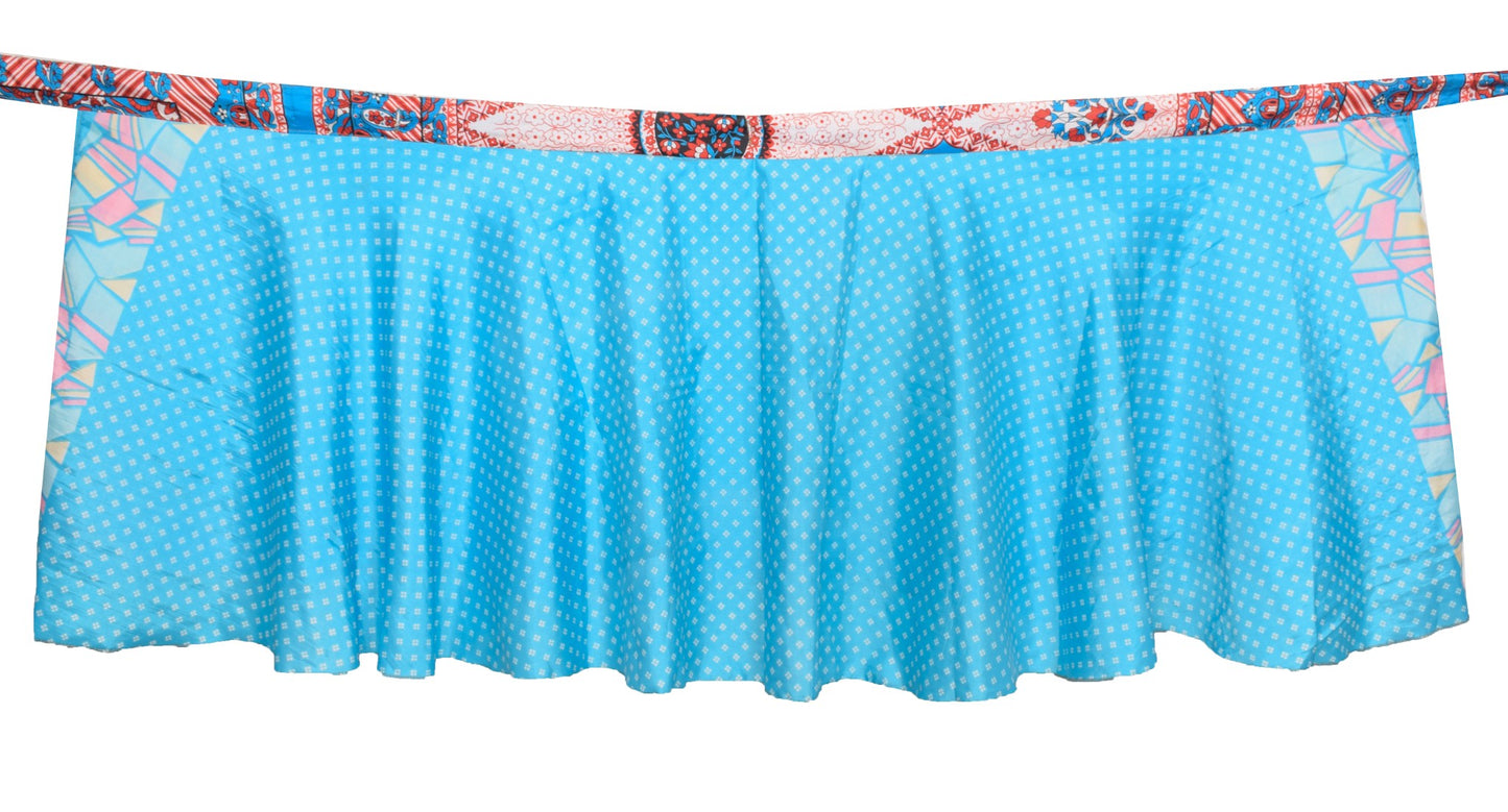 Sushila Vintage Mini Wrap Magic Skirt Indian Art Silk Reversible BeachDress Blue