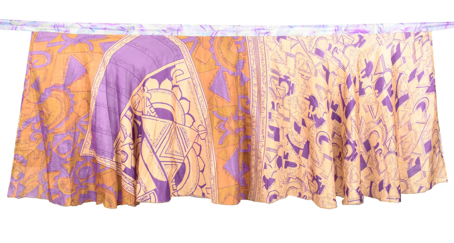 Sushila Vintage Purple Mini Wrap Magic Skirt Indian Art Silk Reversible Beach Dress