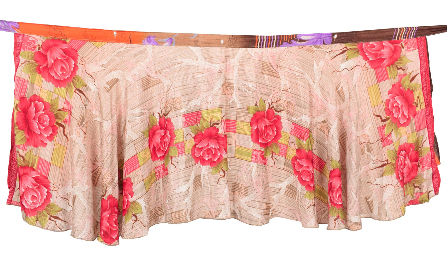 Sushila Vintage Orange Mini Wrap Magic Skirt Indian Art Silk Reversible Beach Dress