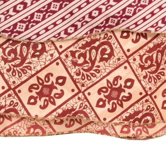 Sushila Vintage Cream Mini Wrap Magic Skirt Indian Art Silk Reversible Beach Dress