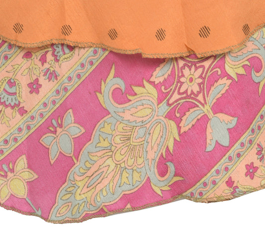 Sushila Vintage Peach Mini Wrap Magic Skirt Art Silk Reversible Beach Dress Boho