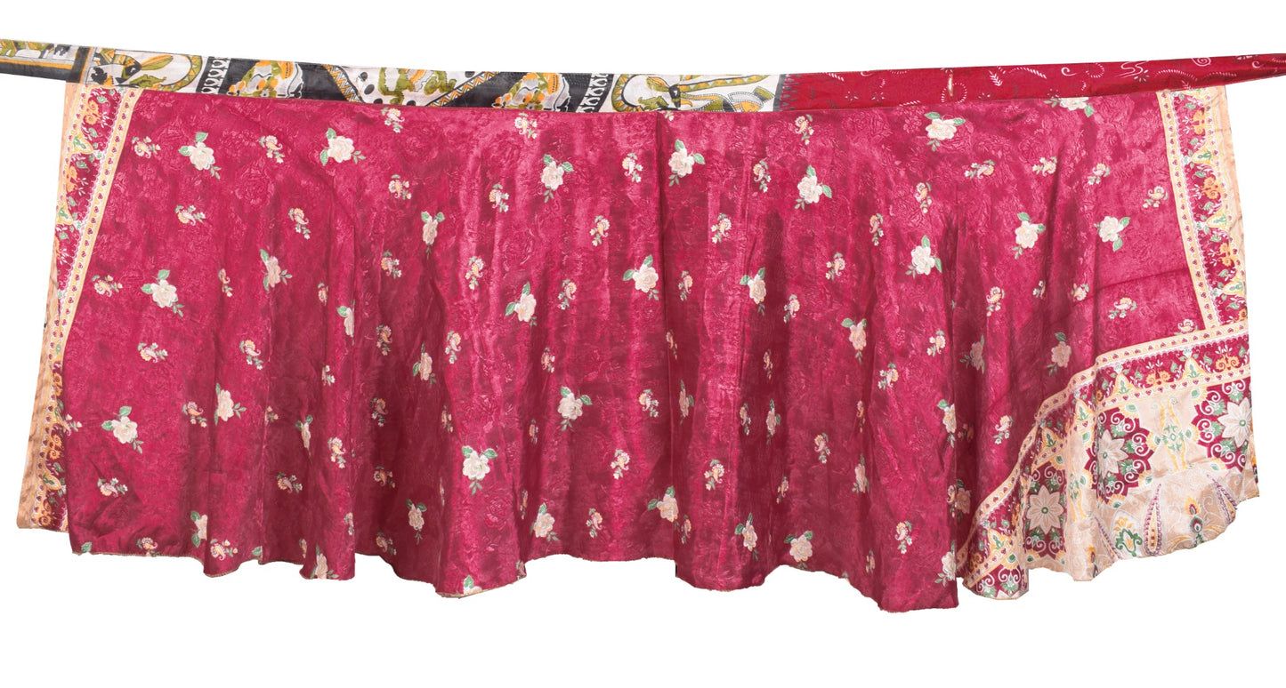Sushila Vintage Maroon Mini WrapMagic Skirt Art Silk Reversible Beach Dress Boho