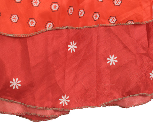 Sushila Vintage Red Mini Wrap Magic Skirt Art Silk Reversible Floral BeachDress