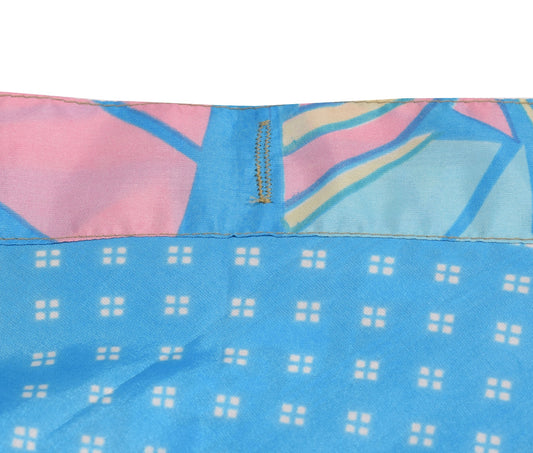 Sushila Vintage Aqua Blue Mini Wrap Magic Skirt Art Silk Reversible Beach Dress