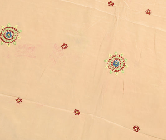 Sushila Vintage Brown Crepe Sari Remnant Scrap Hand Embroidered Craft Fabric