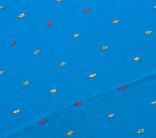 Sushila Vintage Blue Sari Remnant Scrap Floral Embroidery Georgette Craft Fabric