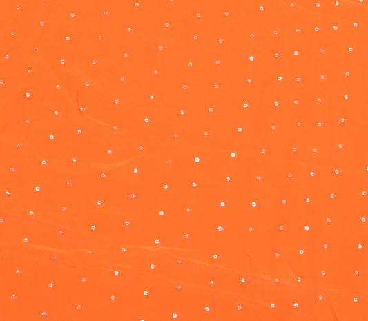 Sushila Vintage Orange Crepe Sari Remnant Scrap Sequins Embellish Craft Fabric