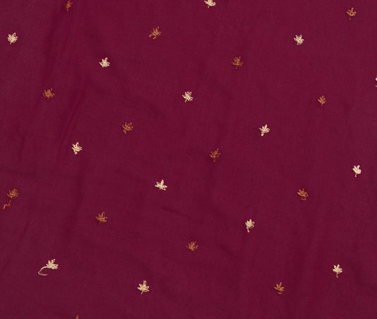 Sushila Vintage Maroon Georgette Sari Remnant Scrap Embroidered Craft Fabric