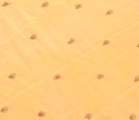 Sushila Vintage Peach Crepe Sari Remnant Scrap Multi Purpose Floral Craft Fabric