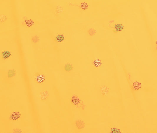 Sushila Vintage Yellow Georgette Sari Remnant Scrap Embroidered Craft Fabric