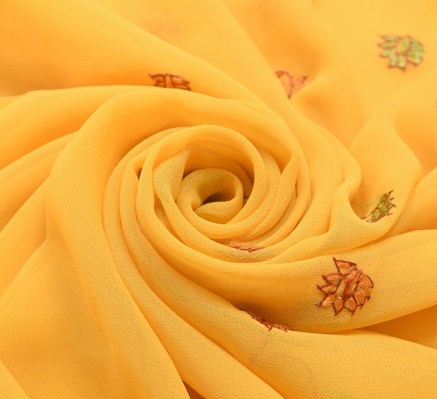 Sushila Vintage Yellow Georgette Sari Remnant Scrap Embroidered Craft Fabric