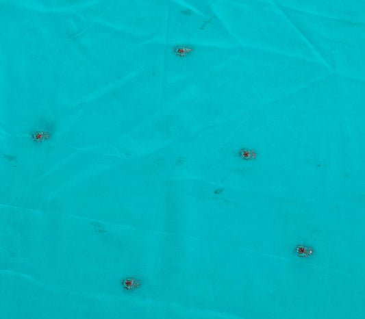 Sushila Vintage Blue Sari Remnant Scrap Multi Purpose Embroidered Craft Fabric