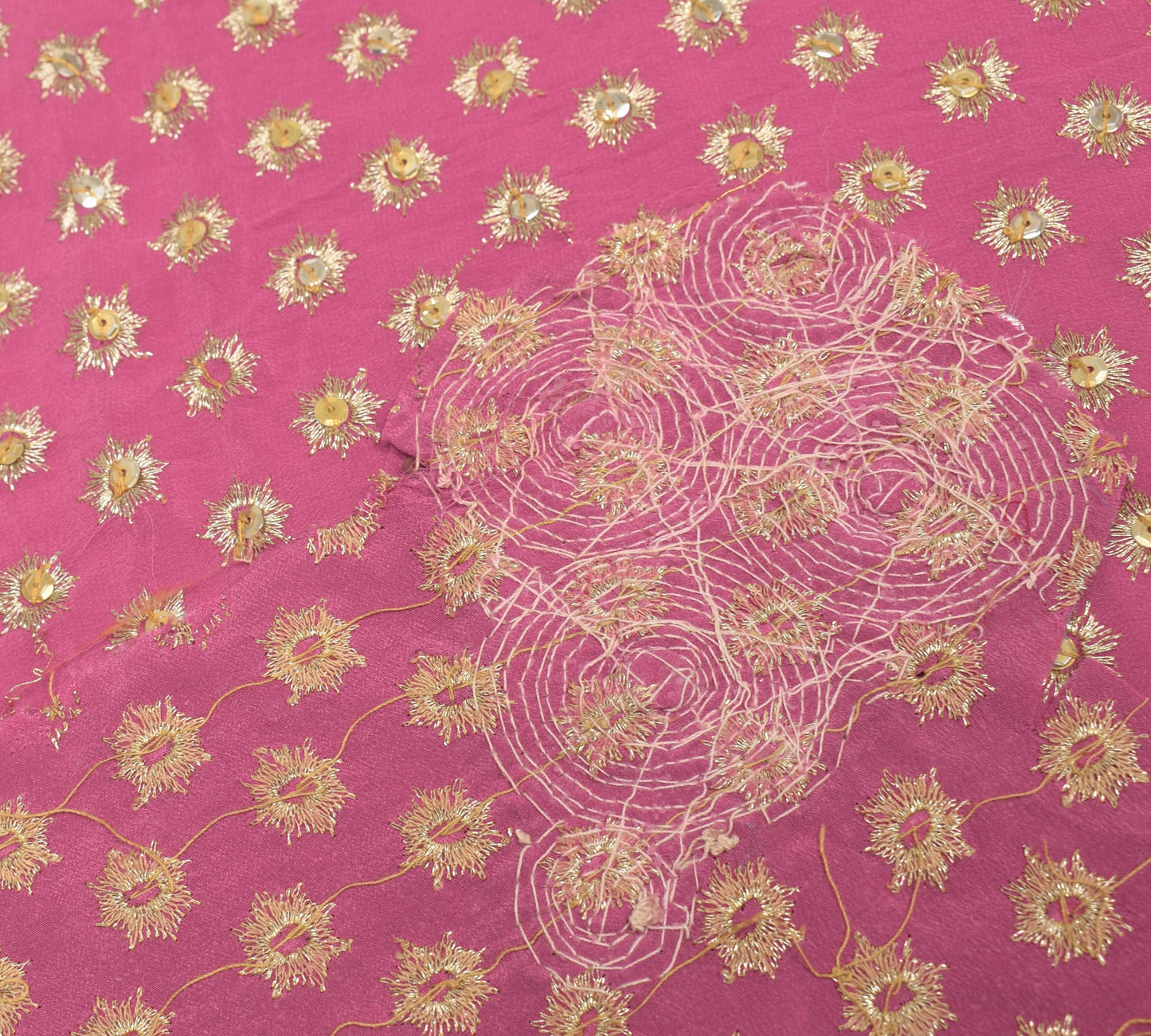 Sushila Vintage Soft Pink Sari Remnant Scrap Pure Crepe Zari Work Craft Fabric