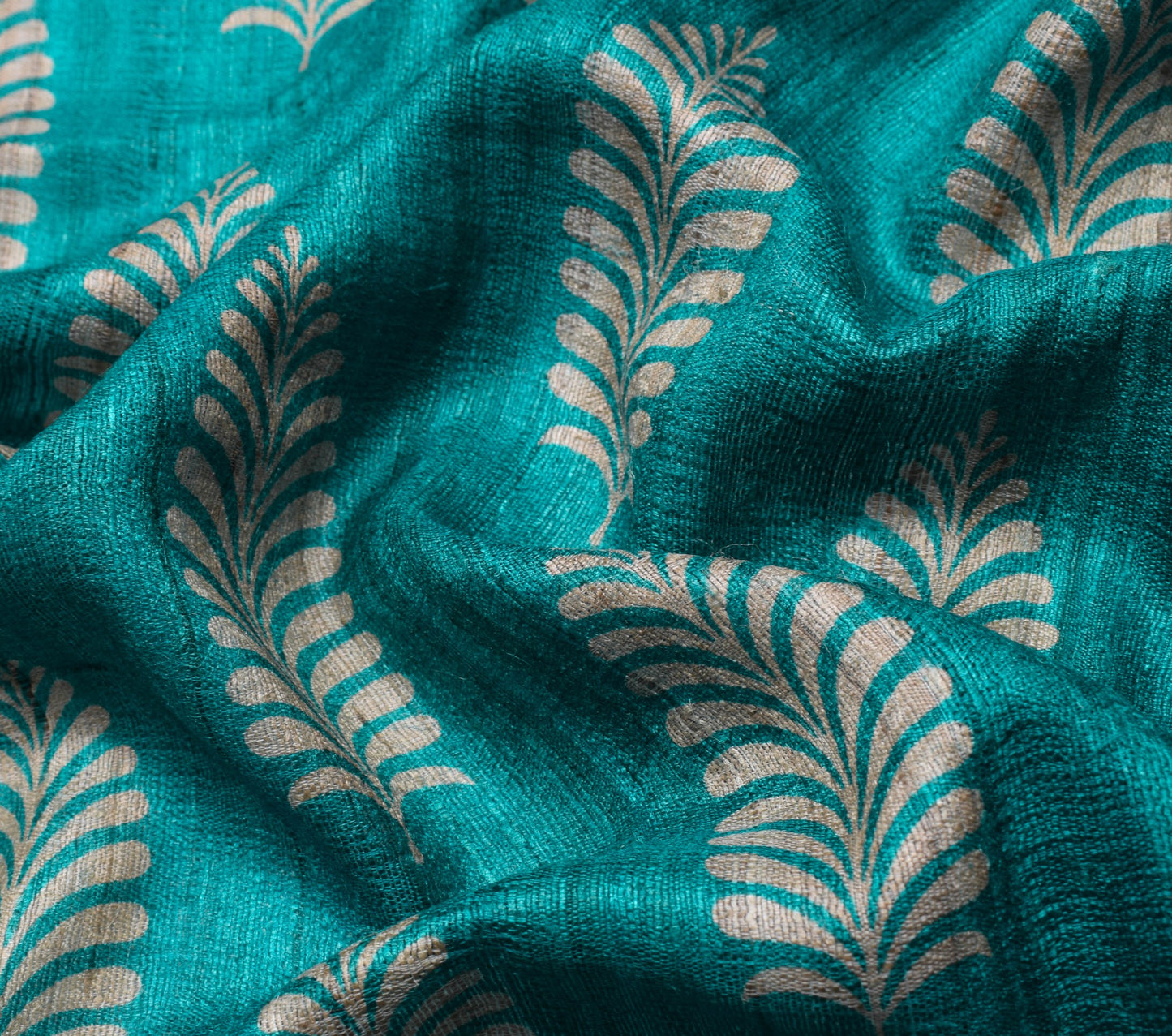 Sushila Vintage Teal Blue Sari Remnant Scrap 100% Pure Khadi Floral Craft Fabric