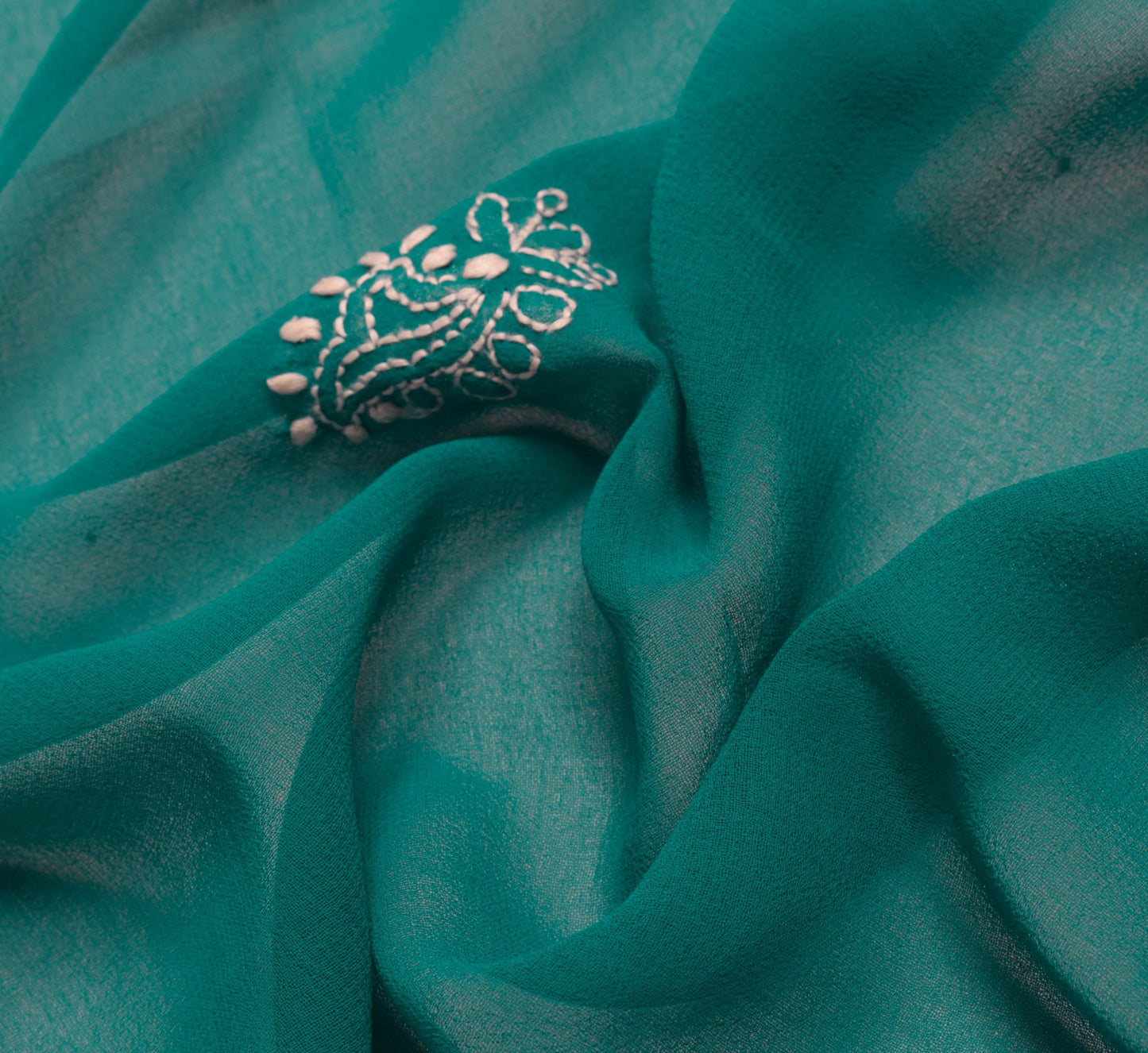 Sushila Vintage Chikankari Sari Remnant Scrap Art Georgette Floral Craft Fabric