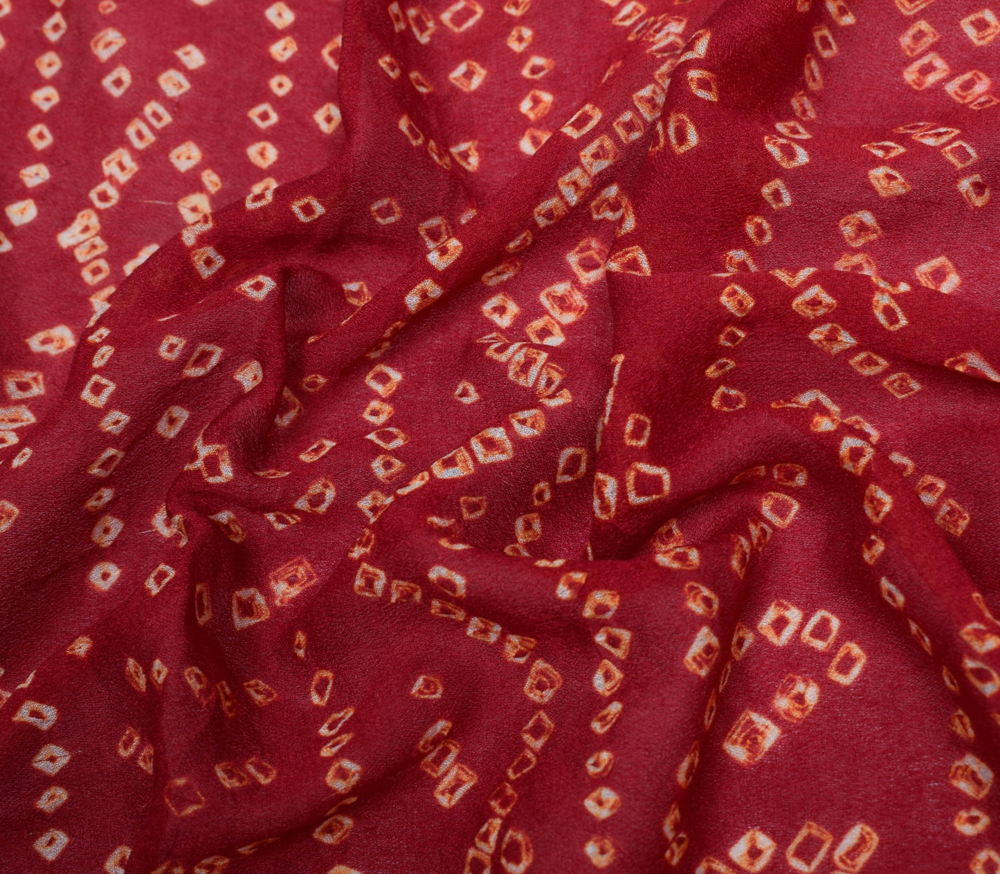 Sushila Vintage Maroon Bandhani Sari Remnant Scrap Pure Georgette Craft Fabric