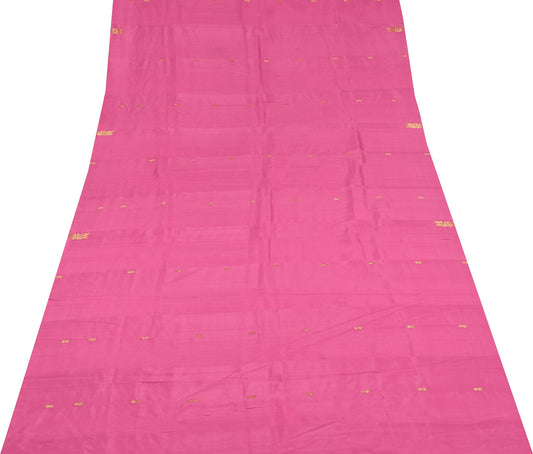 Sushila Vintage Pink Indian Sari Remnant Scrap Zari Woven Pure Silk Craft Fabric