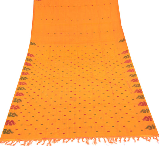 Sushila Vintage Yellow Sari Remnant Scrap Hand Woven Pure Silk Soft Craft Fabric