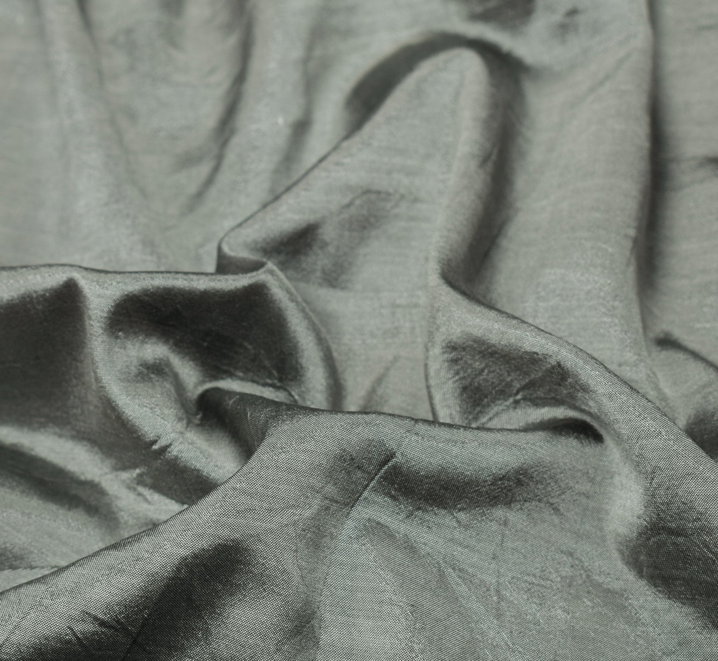 Sushila Vintage Hand Woven Sari Remnant Scrap Gray Pure Silk Indian Craft Fabric